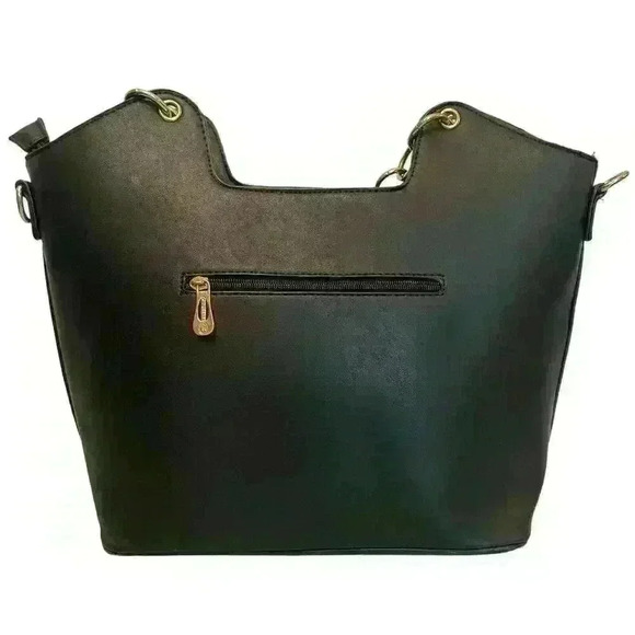 Black  Tote Bag Faux Leather Colorful Studs & Grommet Details, Large 80s Rock - Picture 5 of 16